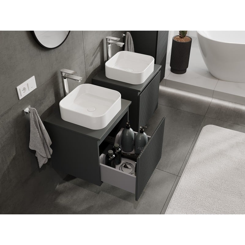 Mexen Rivel meuble de salle de bain sous-lavabo 50 cm avec plateau, 1 tiroir, rainuré, graphite mat - 91A20-05047-1-BFC66
