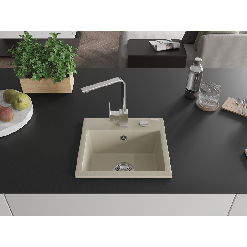 Mexen Milo évier en granit 1-bac avec robinet de cuisine Rita, beige - 6505-69-670300-00