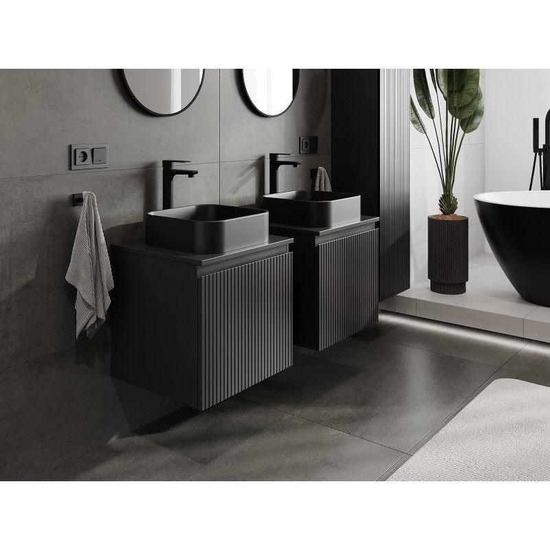 Mexen Rivel meuble de salle de bains sous vasque 50 cm avec plateau, 1 tiroir, rainuré, noir mat - 91A20-05047-1-BFC71