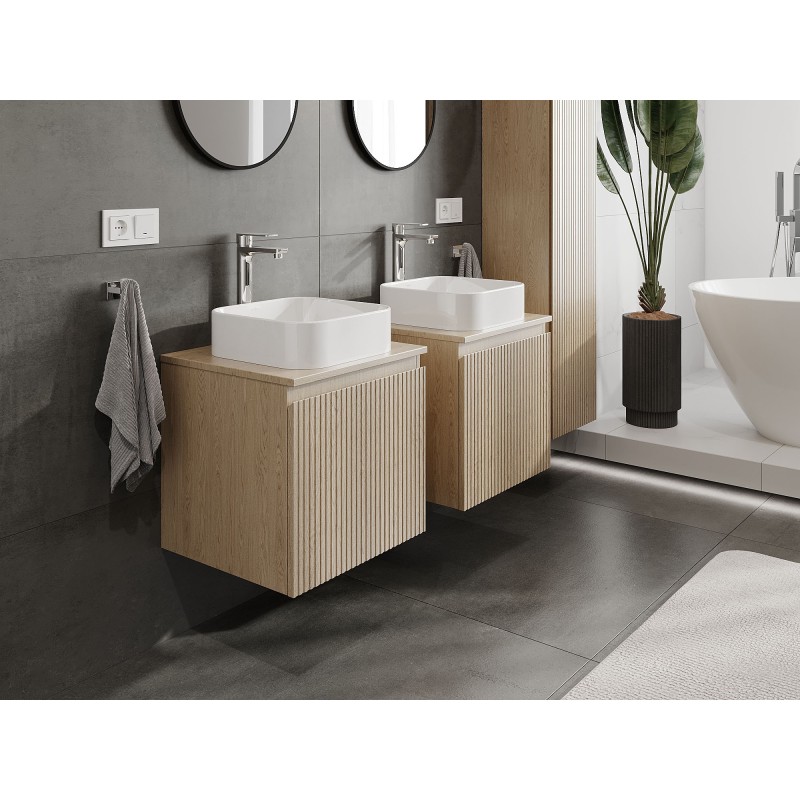 Mexen Rivel meuble de salle de bain sous lavabo 50 cm avec plateau, 1 tiroir, rainuré, chêne - 91A20-05047-1-BFC81