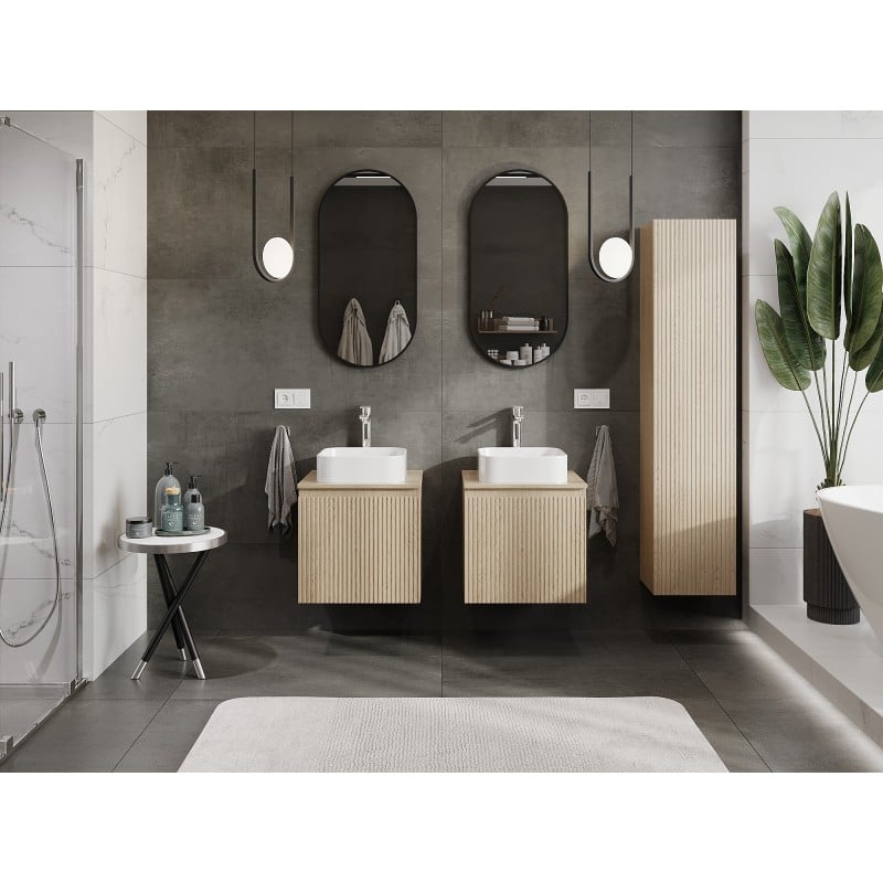 Mexen Rivel meuble de salle de bain sous lavabo 50 cm avec plateau, 1 tiroir, rainuré, chêne - 91A20-05047-1-BFC81