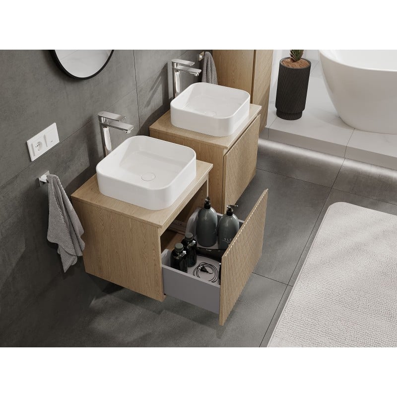 Mexen Rivel meuble de salle de bain sous lavabo 50 cm avec plateau, 1 tiroir, rainuré, chêne - 91A20-05047-1-BFC81