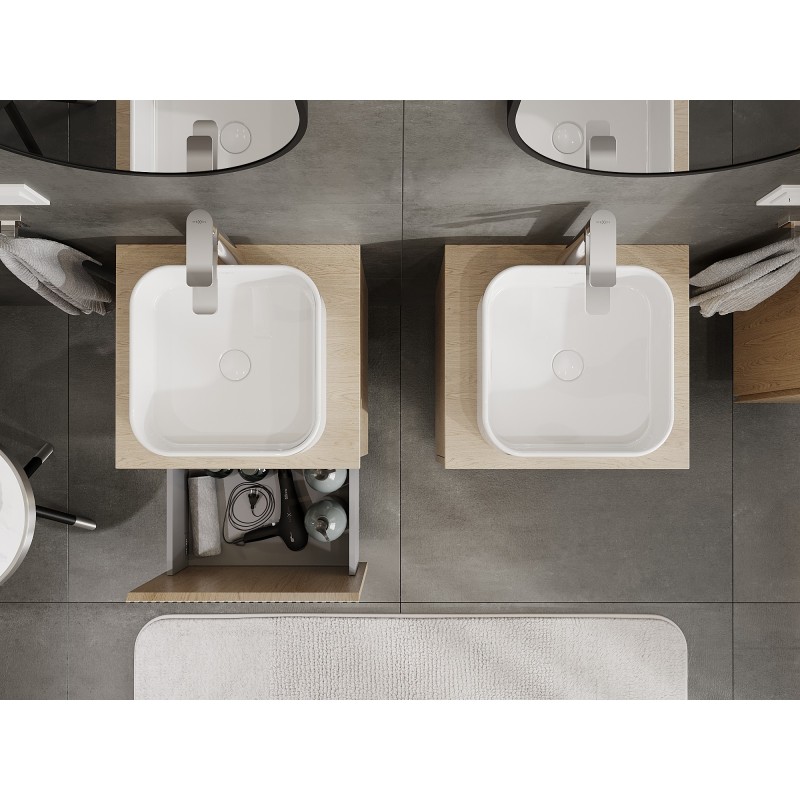 Mexen Rivel meuble de salle de bain sous lavabo 50 cm avec plateau, 1 tiroir, rainuré, chêne - 91A20-05047-1-BFC81