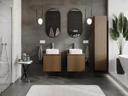 Mexen Rivel meuble de salle de bains sous-vasque 50 cm avec plateau, 1 tiroir, rainuré, noyer - 91A20-05047-1-BFC86