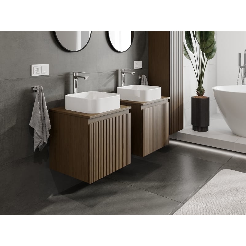 Mexen Rivel meuble de salle de bains sous-vasque 50 cm avec plateau, 1 tiroir, rainuré, noyer - 91A20-05047-1-BFC86