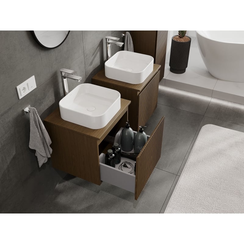 Mexen Rivel meuble de salle de bains sous-vasque 50 cm avec plateau, 1 tiroir, rainuré, noyer - 91A20-05047-1-BFC86