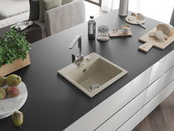 Mexen Milo évier en granit 1-bac avec robinet de cuisine Rita, beige - 6505-69-670300-00