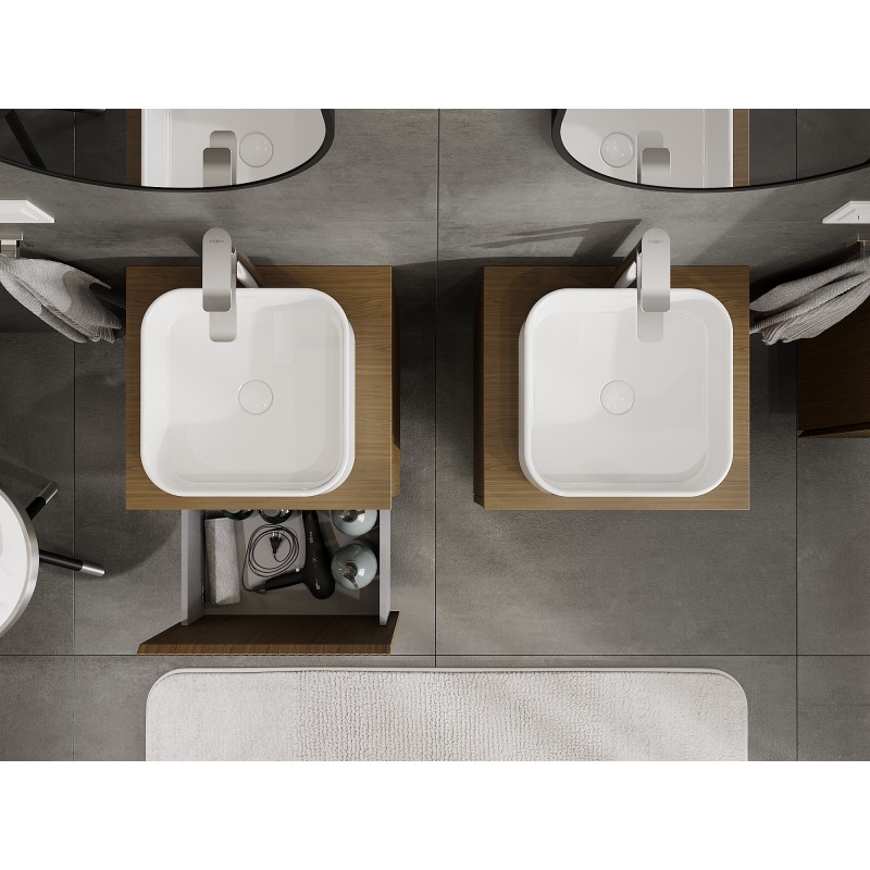 Mexen Rivel meuble de salle de bains sous-vasque 50 cm avec plateau, 1 tiroir, rainuré, noyer - 91A20-05047-1-BFC86