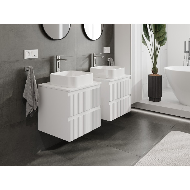 Mexen Rivel armoire de salle de bain sous-vasque 50 cm avec plateau, 2 tiroirs, rainurée, blanc mat - 91A20-05047-2-BFFC01