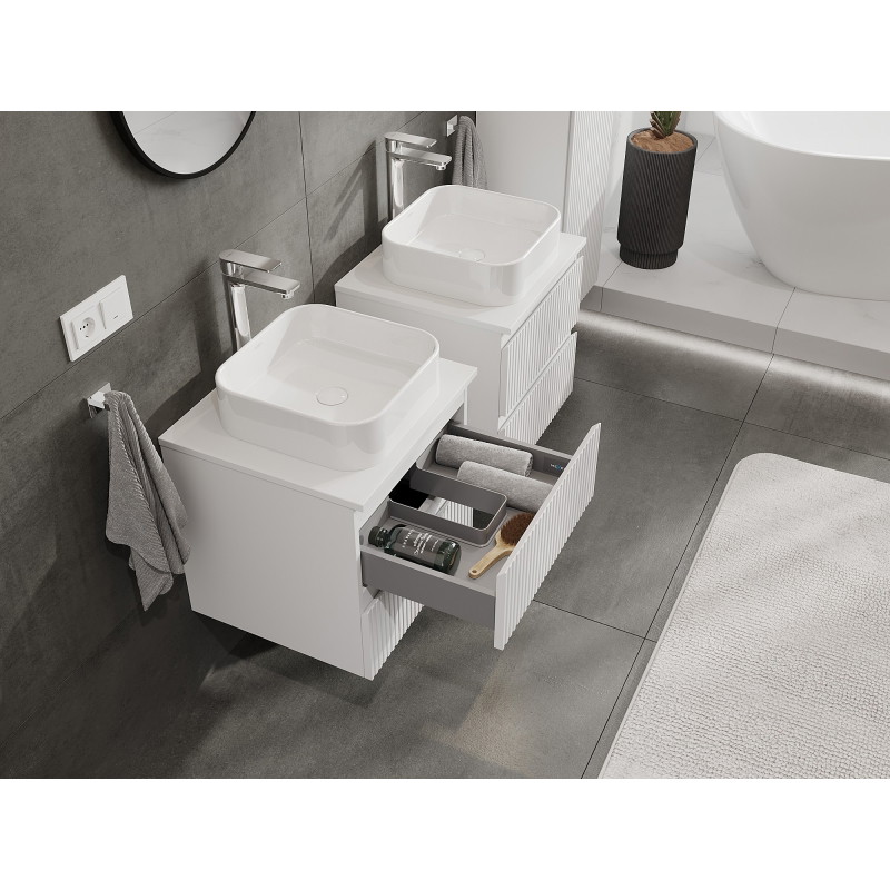 Mexen Rivel armoire de salle de bain sous-vasque 50 cm avec plateau, 2 tiroirs, rainurée, blanc mat - 91A20-05047-2-BFFC01