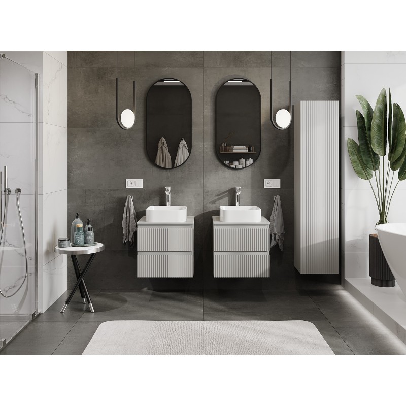 Mexen Rivel armoire de salle de bain sous lavabo 50 cm avec plateau, 2 tiroirs, rainurée, gris mat - 91A20-05047-2-BFFC62