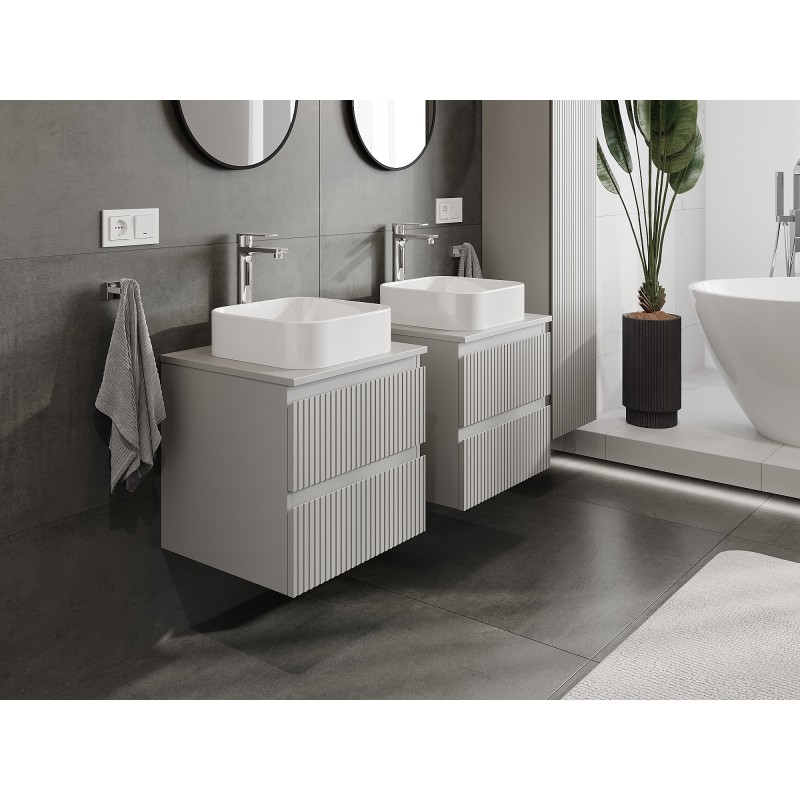 Mexen Rivel armoire de salle de bain sous lavabo 50 cm avec plateau, 2 tiroirs, rainurée, gris mat - 91A20-05047-2-BFFC62