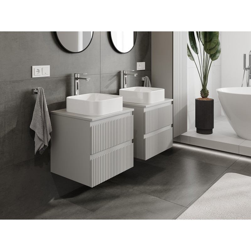 Mexen Rivel armoire de salle de bain sous-vasque 50 cm avec plateau, 2 tiroirs, cannelée, gris mat - 91A20-05047-2-BFFC62