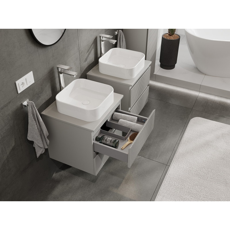 Mexen Rivel armoire de salle de bain sous-vasque 50 cm avec plateau, 2 tiroirs, cannelée, gris mat - 91A20-05047-2-BFFC62
