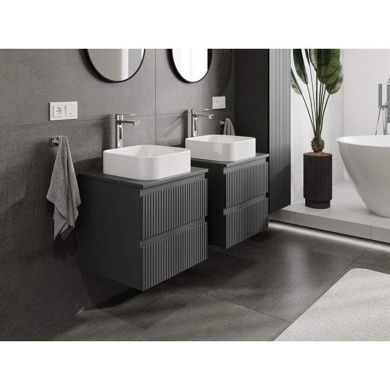 Mexen Rivel meuble de salle de bain sous-vasque 50 cm avec plateau, 2 tiroirs, rainuré, gris graphite mat
