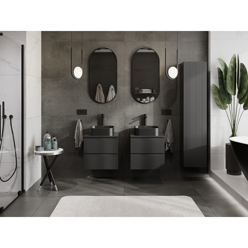 Mexen Rivel meuble de salle de bain sous-lavabo 50 cm avec plateau, 2 tiroirs, rainuré, noir mat - 91A20-05047-2-BFFC71