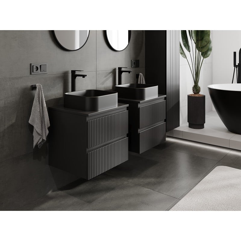 Mexen Rivel armoire de salle de bain sous vasque 50 cm avec plateau, 2 tiroirs, rainurée, noir mat - 91A20-05047-2-BFFC71
