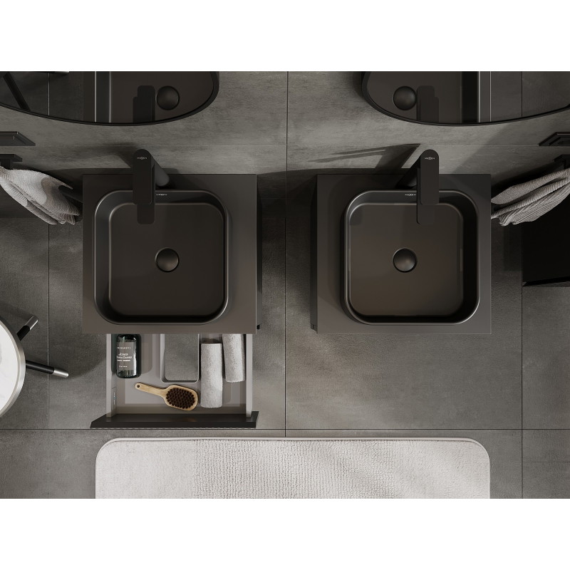 Mexen Rivel meuble de salle de bain sous-lavabo 50 cm avec plateau, 2 tiroirs, rainuré, noir mat - 91A20-05047-2-BFFC71