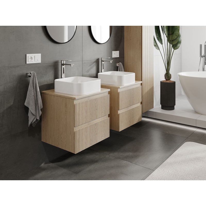 Mexen Rivel armoire de salle de bains 50 cm avec plateau, 2 tiroirs, rainurée, chêne - 91A20-05047-2-BFFC81