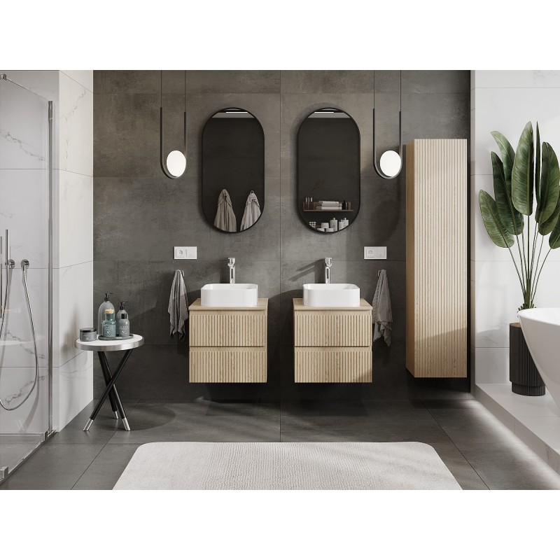 Mexen Rivel armoire de salle de bains 50 cm avec plateau, 2 tiroirs, rainurée, chêne - 91A20-05047-2-BFFC81
