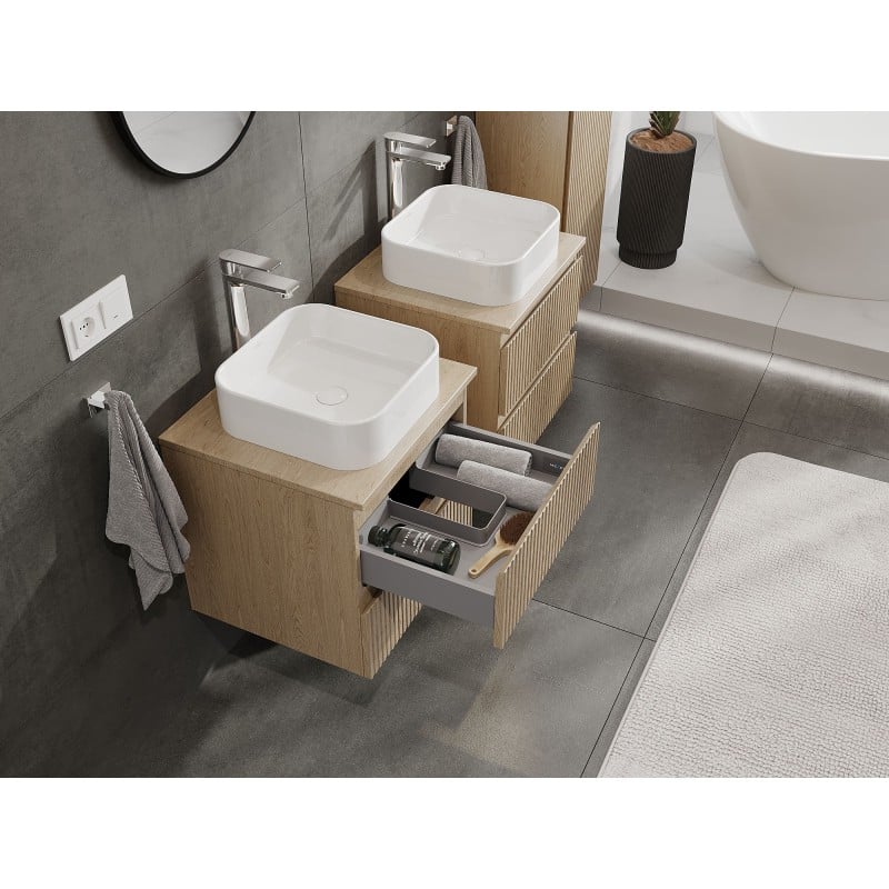 Mexen Rivel armoire de salle de bains 50 cm avec plateau, 2 tiroirs, rainurée, chêne - 91A20-05047-2-BFFC81