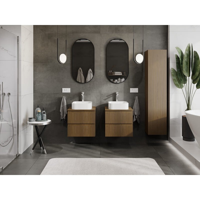 Mexen Rivel meuble de salle de bains sous lavabo 50 cm avec plateau, 2 tiroirs, cannelé, noyer - 91A20-05047-2-BFFC86