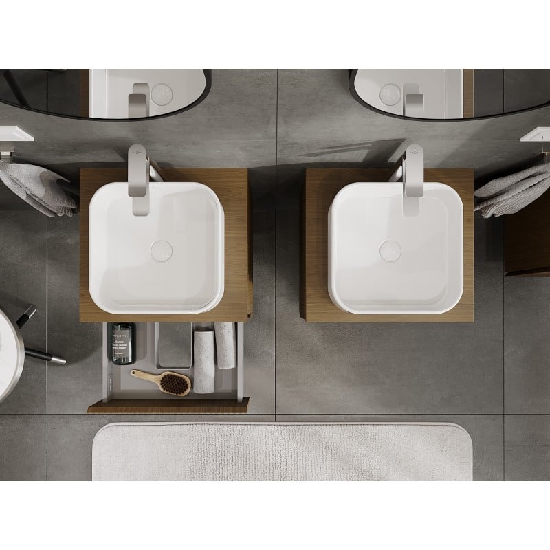 Mexen Rivel meuble de salle de bains sous lavabo 50 cm avec plateau, 2 tiroirs, cannelé, noyer - 91A20-05047-2-BFFC86
