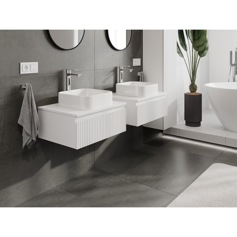 Mexen Rivel meuble de salle de bain sous lavabo 60 cm avec plateau, 1 tiroir, rainuré, blanc mat - 91A20-06023-1-BFC01