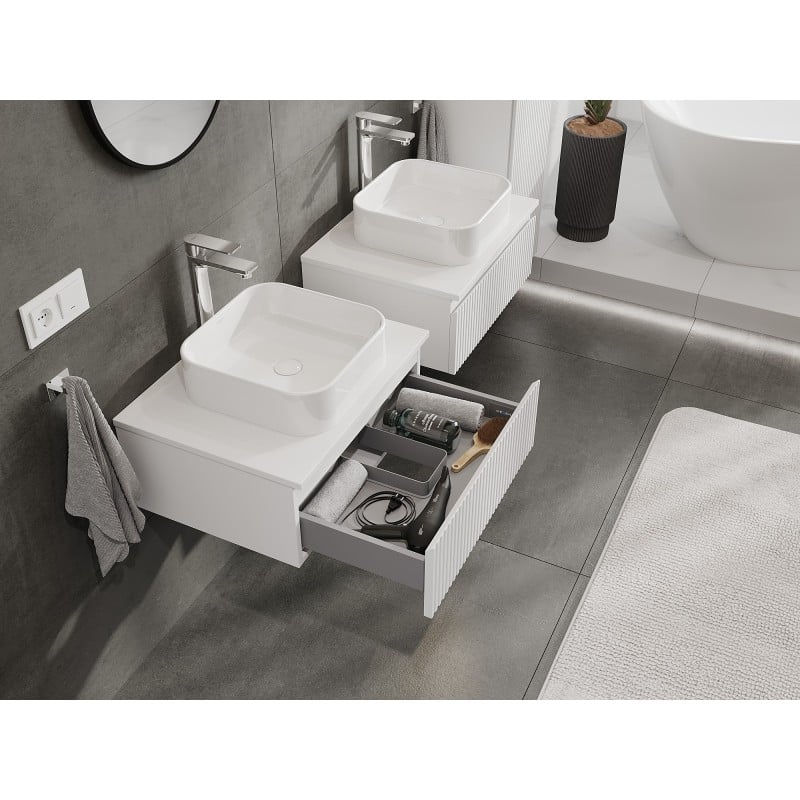 Mexen Rivel meuble de salle de bain sous lavabo 60 cm avec plateau, 1 tiroir, rainuré, blanc mat - 91A20-06023-1-BFC01