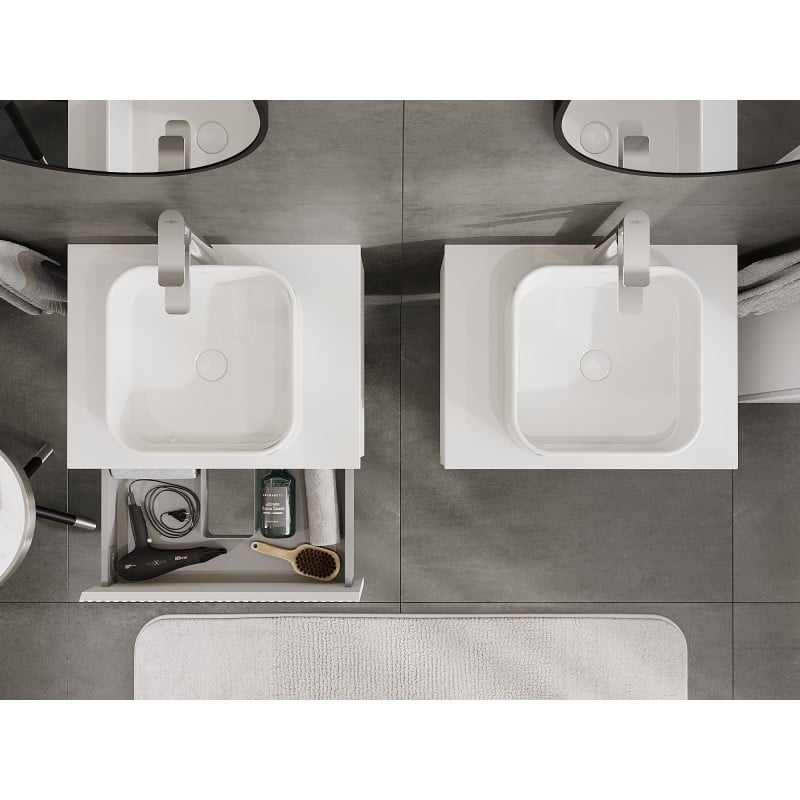 Mexen Rivel meuble de salle de bain sous lavabo 60 cm avec plateau, 1 tiroir, rainuré, blanc mat - 91A20-06023-1-BFC01