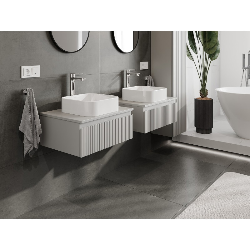 Mexen Rivel meuble de salle de bain sous lavabo 60 cm avec plan de travail, 1 tiroir, rainuré, gris mat - 91A20-06023-1-BFC62