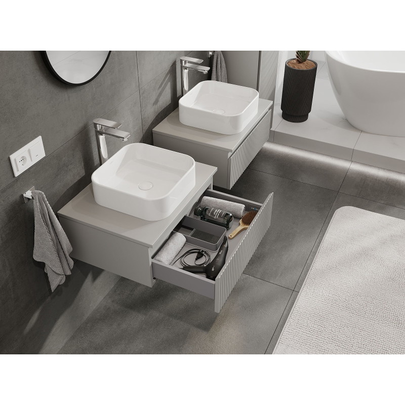 Mexen Rivel meuble de salle de bain sous lavabo 60 cm avec plan de travail, 1 tiroir, rainuré, gris mat - 91A20-06023-1-BFC62