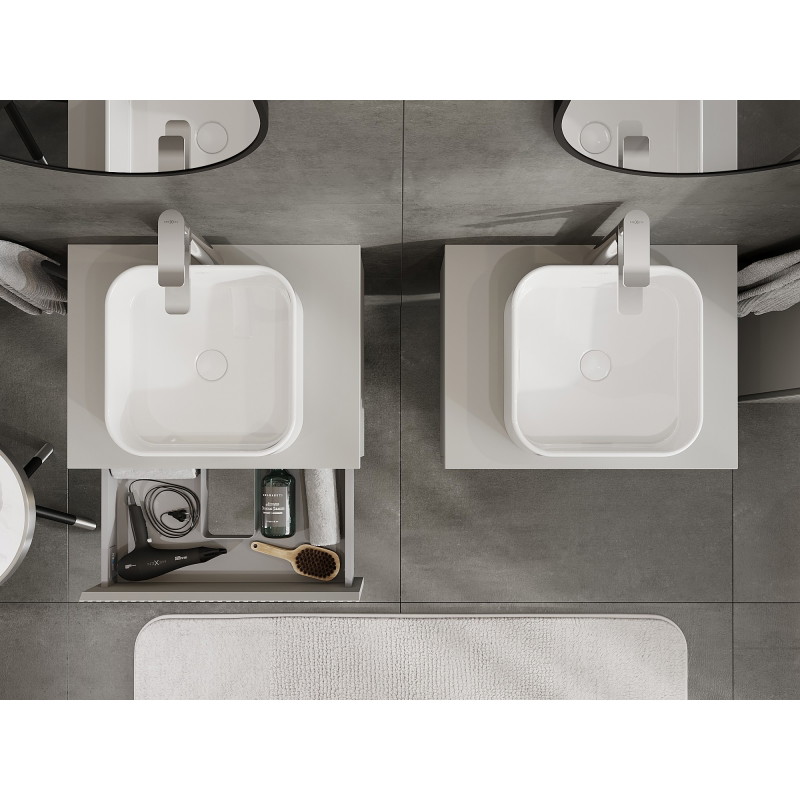 Mexen Rivel meuble de salle de bain sous lavabo 60 cm avec plan de travail, 1 tiroir, rainuré, gris mat - 91A20-06023-1-BFC62