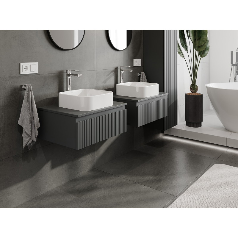 Mexen Rivel meuble de salle de bain sous-lavabo 60 cm avec plateau, 1 tiroir, rainuré, graphite mat - 91A20-06023-1-BFC66