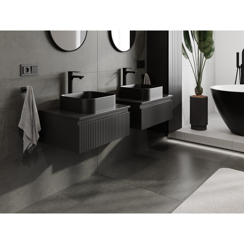 Mexen Rivel meuble de salle de bain 60 cm avec plateau, 1 tiroir, rainuré, noir mat - 91A20-06023-1-BFC71
