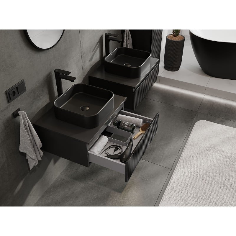 Mexen Rivel meuble de salle de bain 60 cm avec plateau, 1 tiroir, rainuré, noir mat - 91A20-06023-1-BFC71