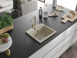 Mexen Milo évier en granit 1 bac avec robinet de cuisine Rita, beige - 6505-69-670300-69