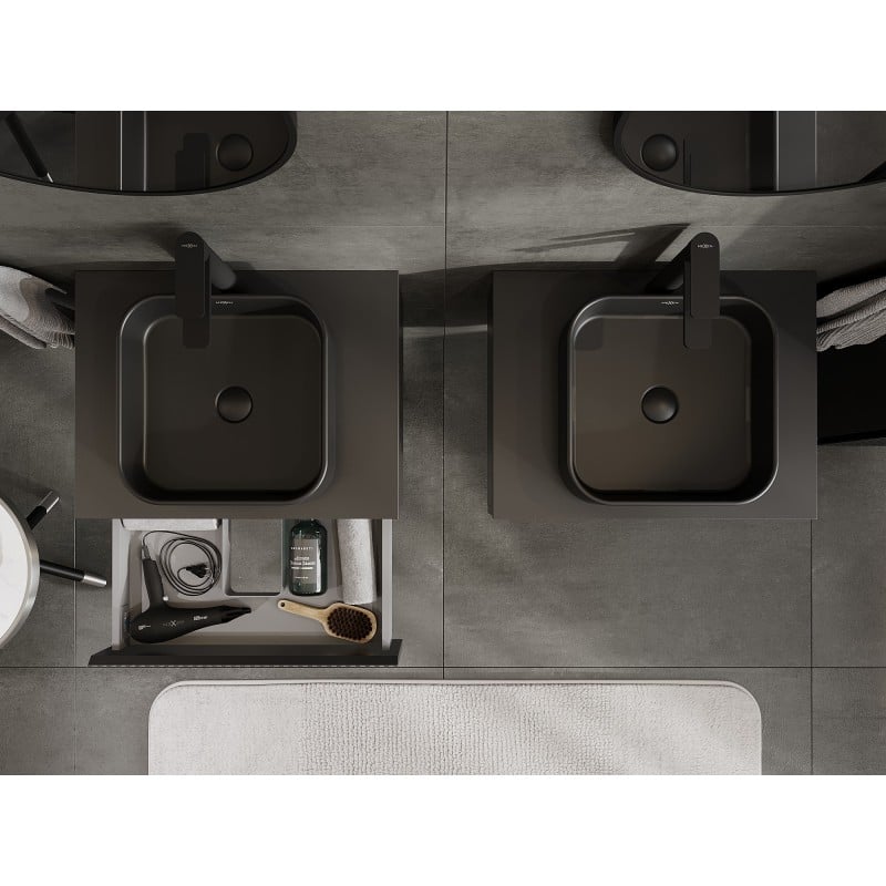 Mexen Rivel meuble de salle de bain 60 cm avec plateau, 1 tiroir, rainuré, noir mat - 91A20-06023-1-BFC71