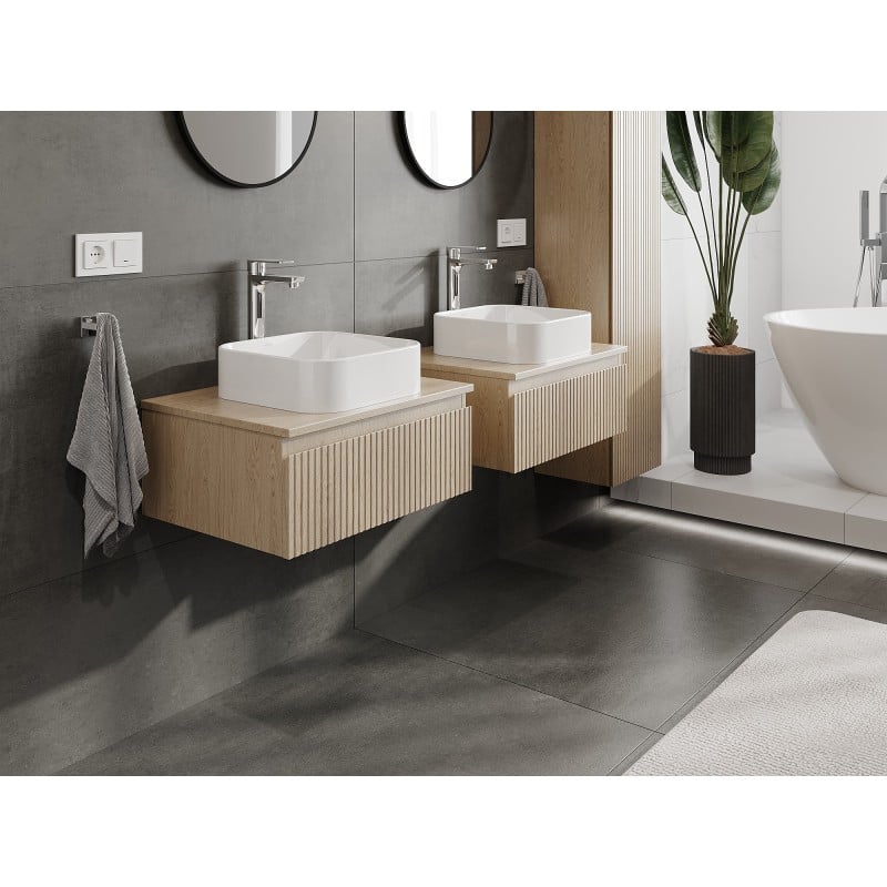 Mexen Rivel meuble de salle de bain sous lavabo 60 cm avec plan de travail, 1 tiroir, rainuré, chêne - 91A20-06023-1-BFC81