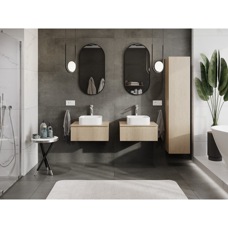 Mexen Rivel meuble de salle de bain sous lavabo 60 cm avec plan de travail, 1 tiroir, rainuré, chêne - 91A20-06023-1-BFC81