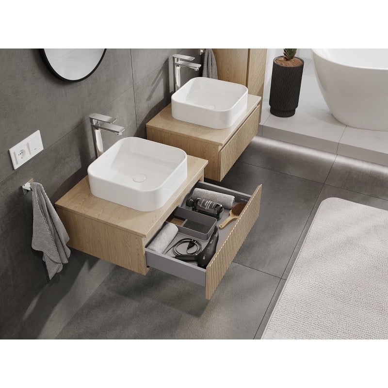 Mexen Rivel meuble de salle de bain sous lavabo 60 cm avec plan de travail, 1 tiroir, rainuré, chêne - 91A20-06023-1-BFC81