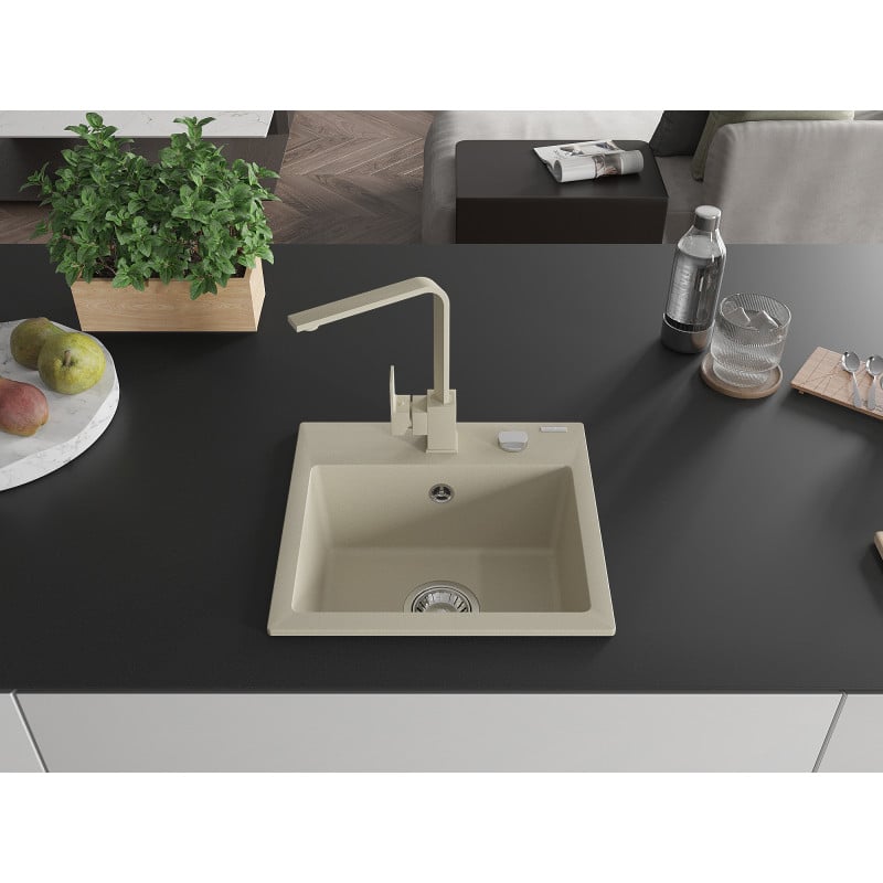 Mexen Milo évier en granit 1 bac avec robinet de cuisine Rita, beige - 6505-69-670300-69