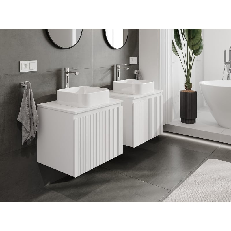 Mexen Rivel armoire de salle de bain sous-lavabo 60 cm avec plateau, 1 tiroir, rainurée, blanc mat - 91A20-06047-1-BFC01