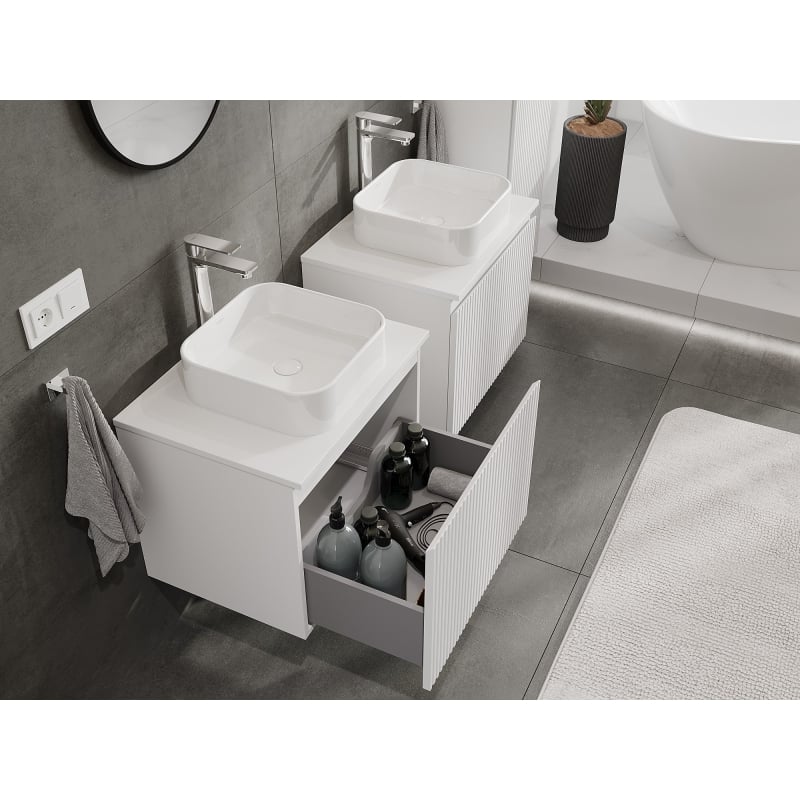 Mexen Rivel armoire de salle de bain sous-lavabo 60 cm avec plateau, 1 tiroir, rainurée, blanc mat - 91A20-06047-1-BFC01