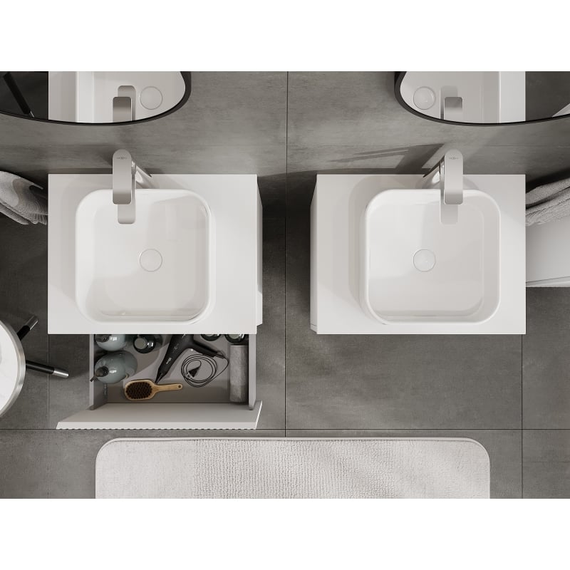 Mexen Rivel armoire de salle de bain sous-lavabo 60 cm avec plateau, 1 tiroir, rainurée, blanc mat - 91A20-06047-1-BFC01
