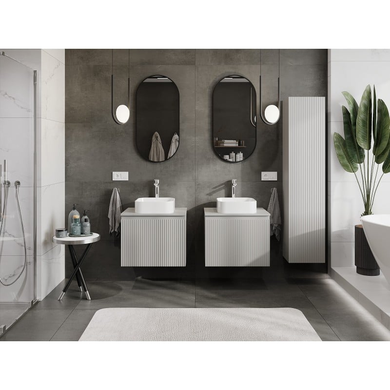 Mexen Rivel meuble de salle de bain sous vasque 60 cm avec plateau, 1 tiroir, rainuré, gris mat - 91A20-06047-1-BFC62