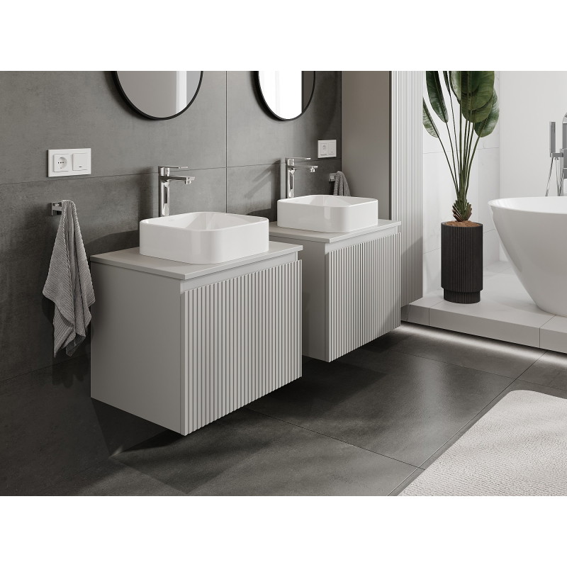 Mexen Rivel armoire de salle de bain sous lavabo 60 cm avec plateau, 1 tiroir, rainurée, gris mat - 91A20-06047-1-BFC62