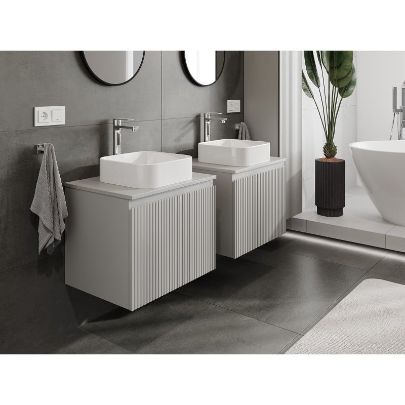 Mexen Rivel meuble de salle de bain sous vasque 60 cm avec plateau, 1 tiroir, rainuré, gris mat - 91A20-06047-1-BFC62