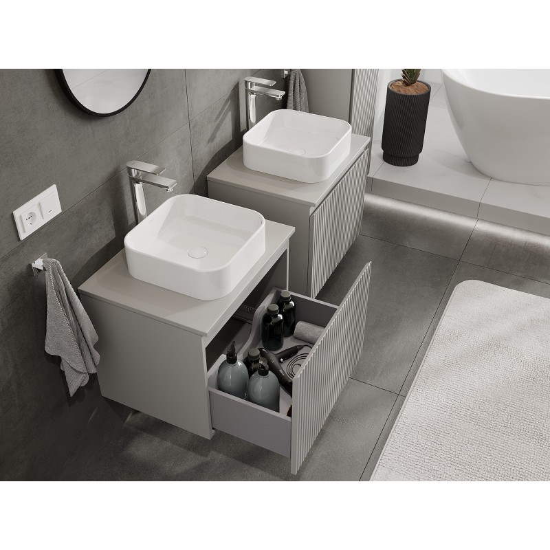 Mexen Rivel meuble de salle de bain sous vasque 60 cm avec plateau, 1 tiroir, rainuré, gris mat - 91A20-06047-1-BFC62