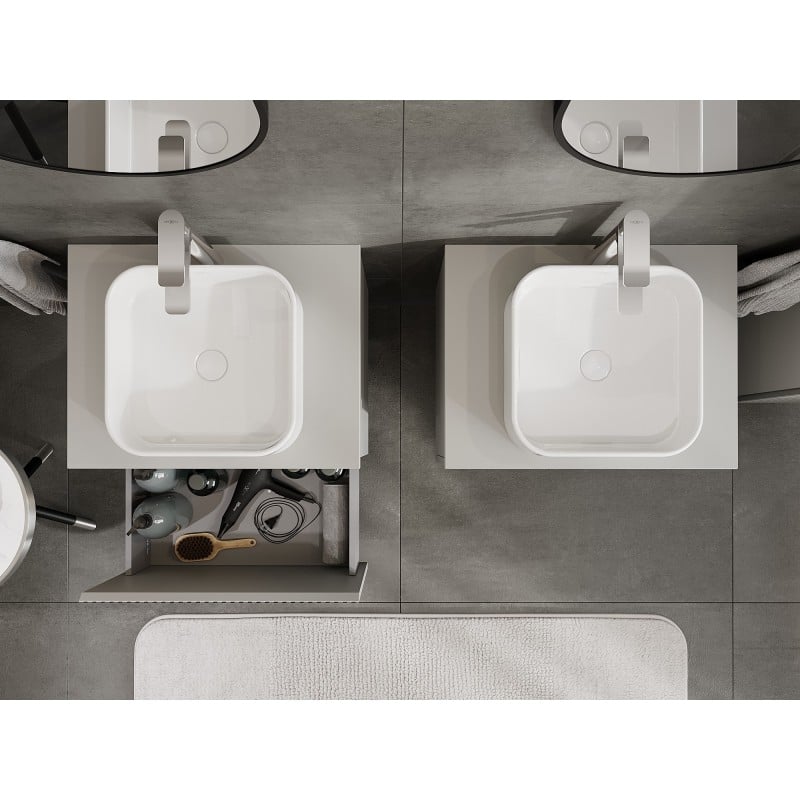 Mexen Rivel meuble de salle de bain sous vasque 60 cm avec plateau, 1 tiroir, rainuré, gris mat - 91A20-06047-1-BFC62